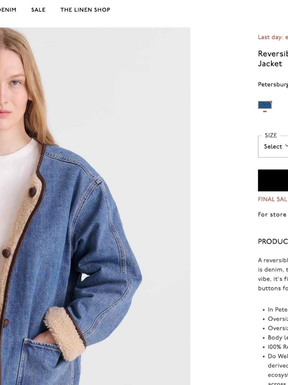 Madewell Reversible Denim Sherpa Jacket (NEW) (women's size large) - Picture 8 of 8